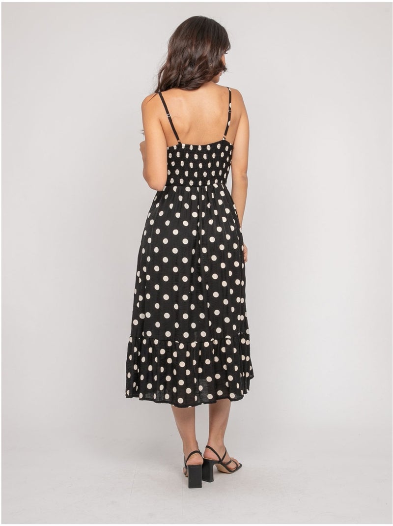Robe midi fines bretelles motif pois ilomia Noir - Kiabi