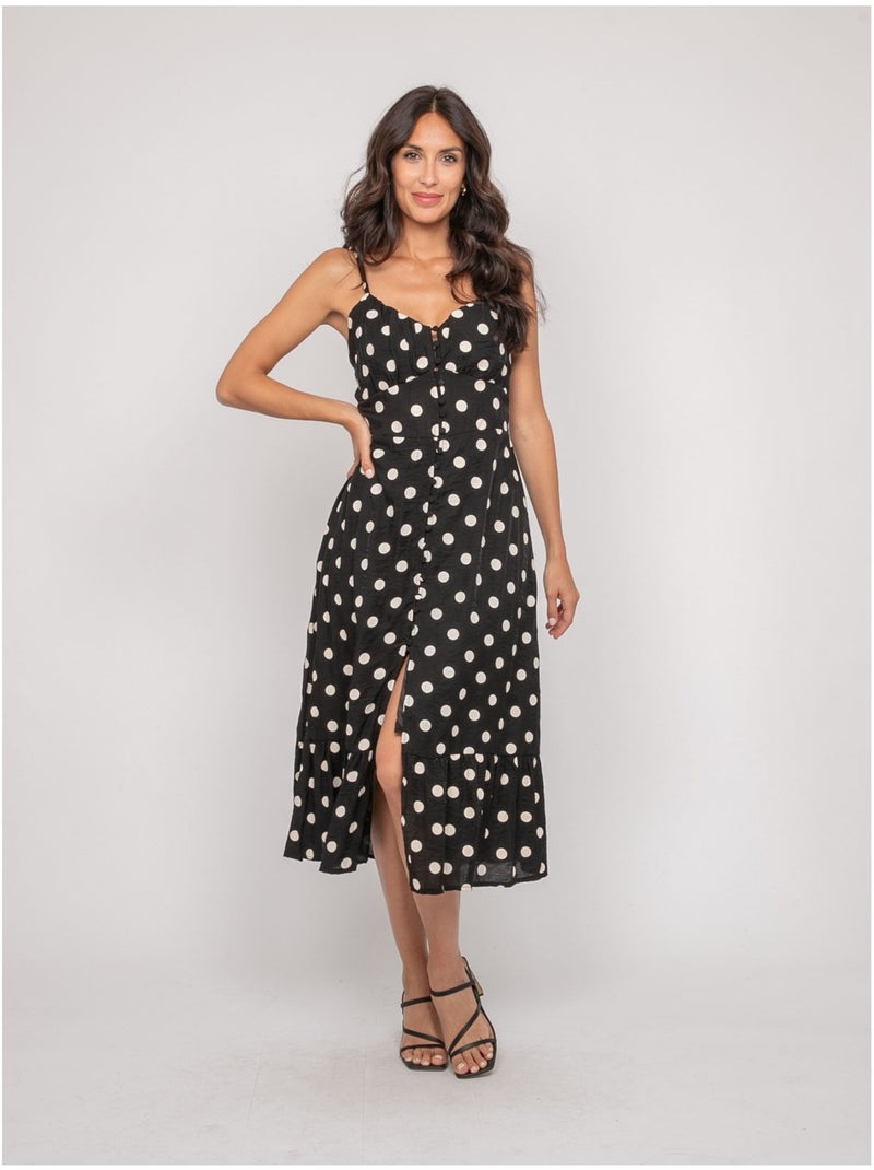 Robe midi fines bretelles motif pois ilomia Noir - Kiabi