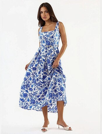 Robe midi fleurie à col carré busem