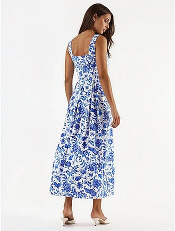 Robe midi fleurie à col carré busem