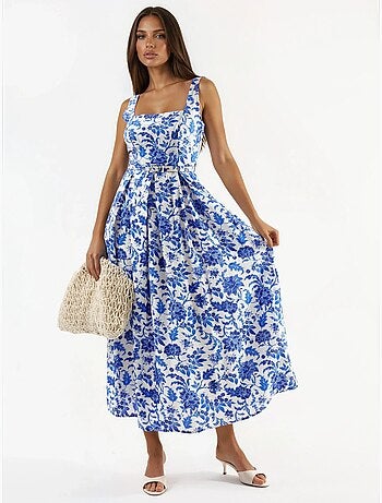 Robe midi fleurie à col carré busem