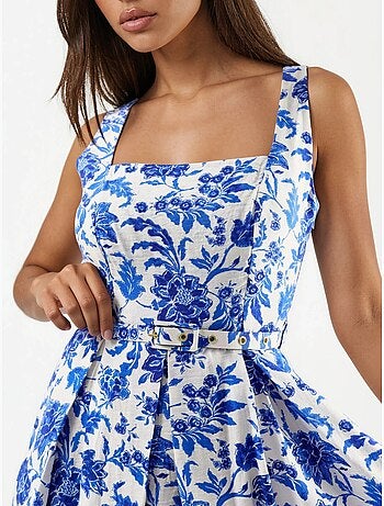 Robe midi fleurie à col carré busem