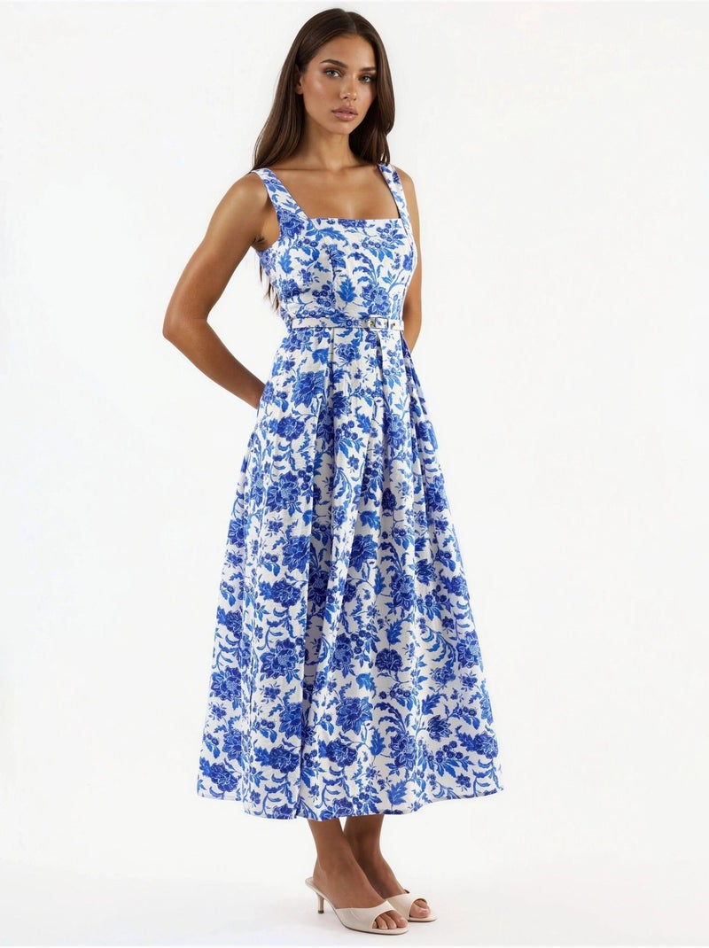 Robe midi fleurie à col carré busem Blanc - Kiabi
