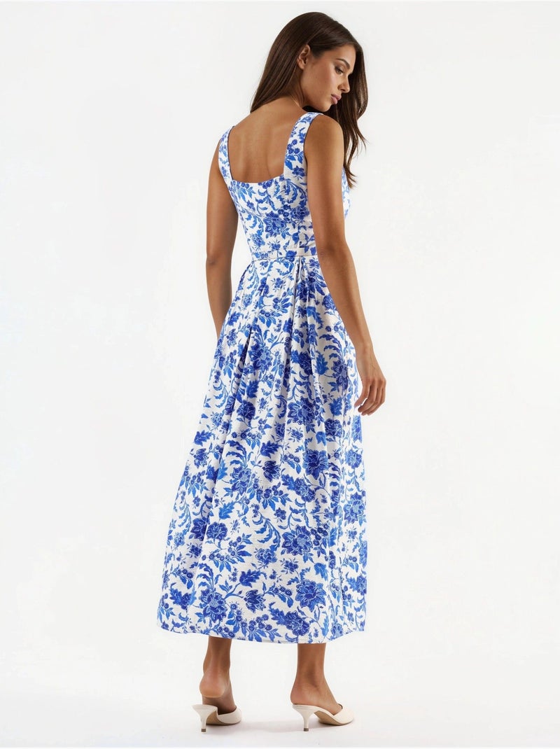 Robe midi fleurie à col carré busem Blanc - Kiabi