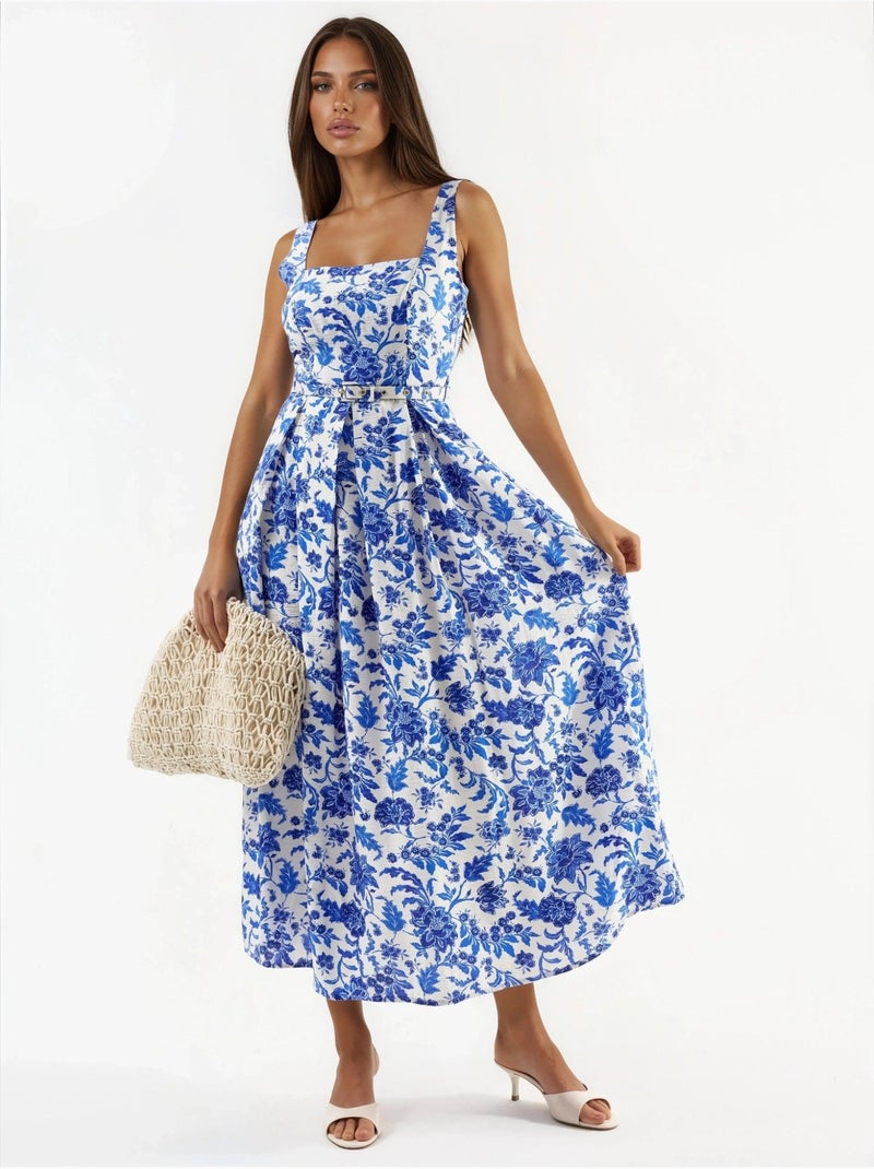 Robe midi fleurie à col carré busem Blanc - Kiabi