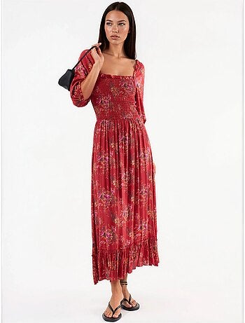 Robe midi fleurie à col carré busem