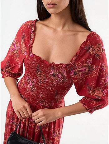 Robe midi fleurie à col carré busem