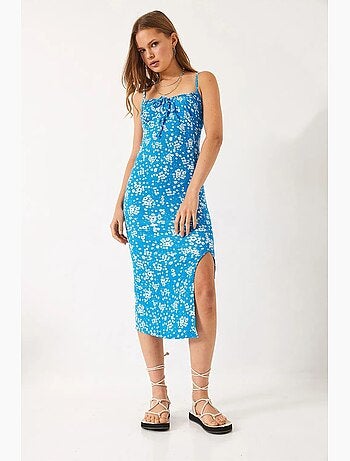 Robe midi fleurie à col carré lucci