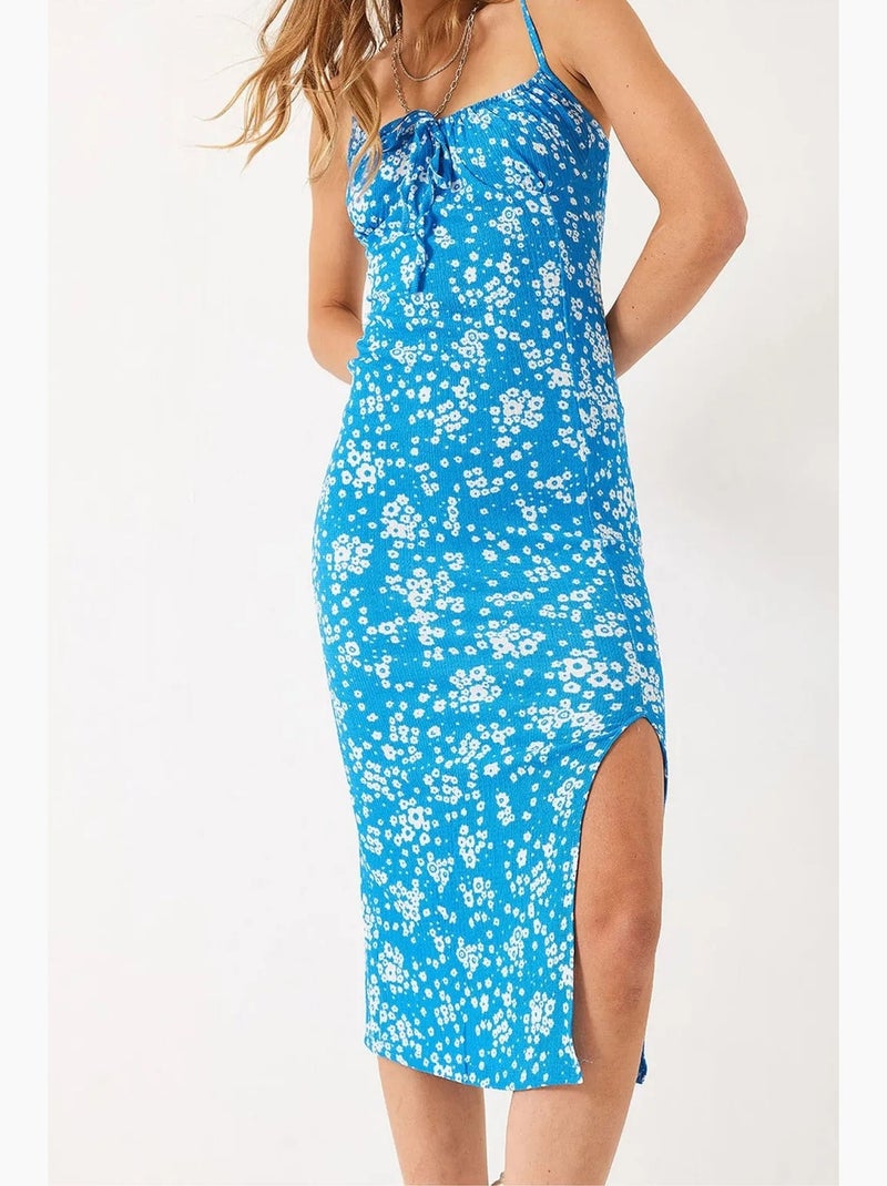 Robe midi fleurie à col carré lucci Bleu électrique - Kiabi