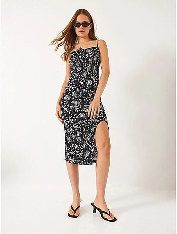 Robe midi fleurie à col carré lucci