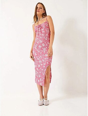 Robe midi fleurie à col carré lucci
