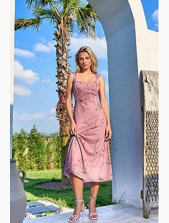 Robe midi fleurie à col cœur hiccup