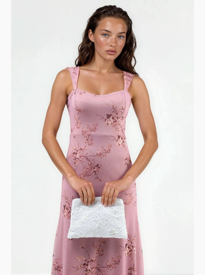 Robe midi fleurie à col cœur hiccup Mauve - Kiabi