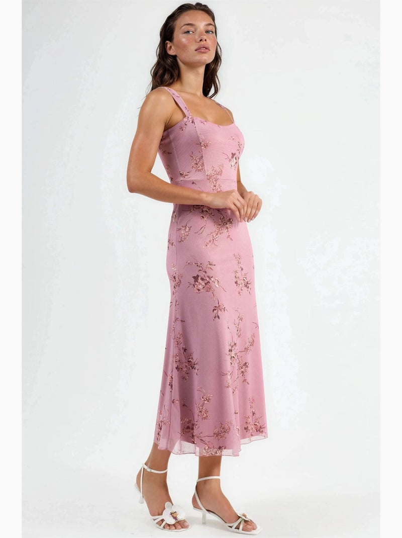 Robe midi fleurie à col cœur hiccup Mauve - Kiabi