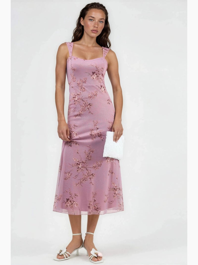 Robe midi fleurie à col cœur hiccup Mauve - Kiabi