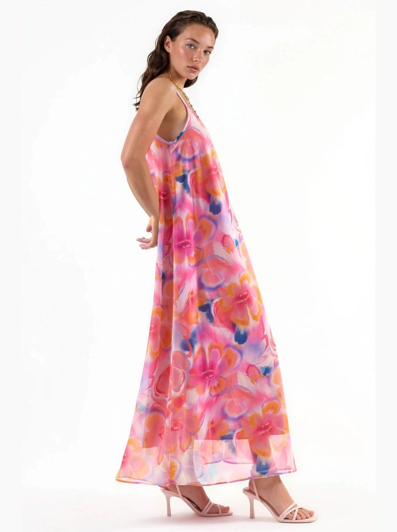 Robe midi fleurie à col u busem Rose pâle - Kiabi