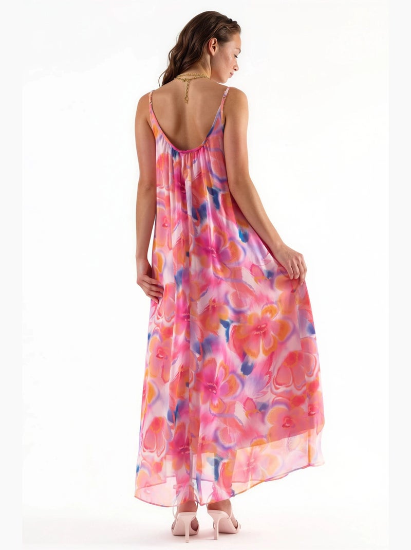 Robe midi fleurie à col u busem Rose pâle - Kiabi