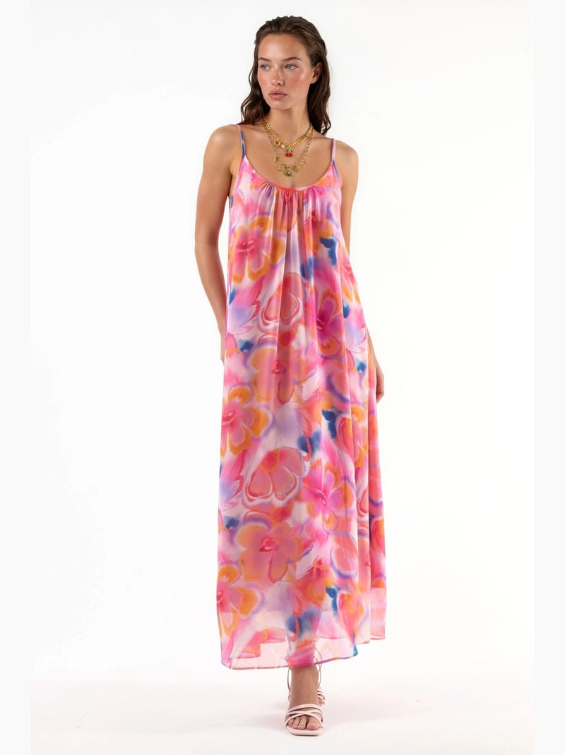 Robe midi fleurie à col u busem Rose pâle - Kiabi