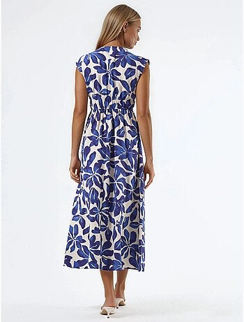 Robe midi fleurie à col v avec détail nœud busem