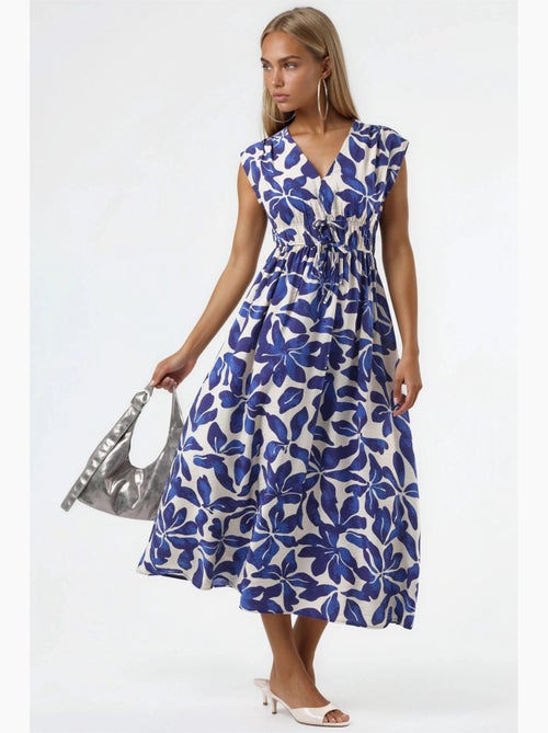 Robe midi fleurie à col v avec détail nœud busem - Kiabi
