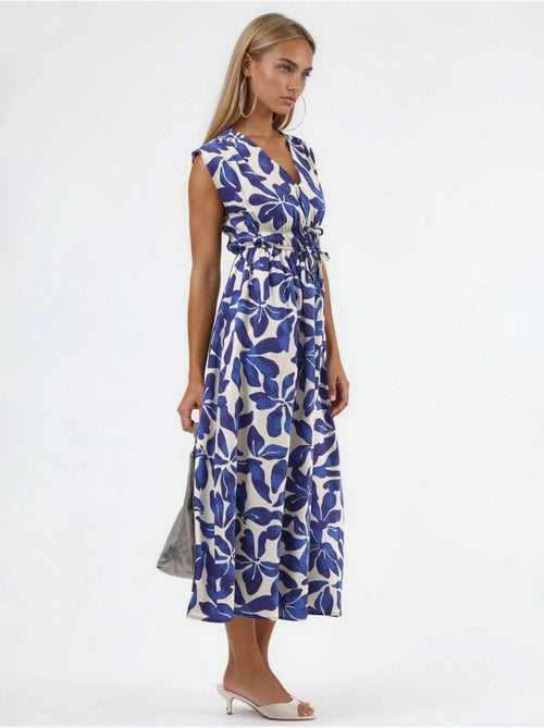Robe midi fleurie à col v avec détail nœud busem - Kiabi