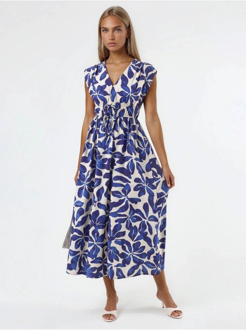 Robe midi fleurie à col v avec détail nœud busem - Kiabi