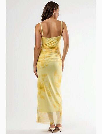 Robe midi fleurie moulante avec drapé busem
