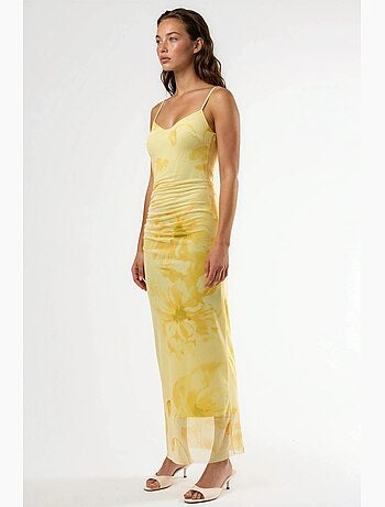 Robe midi fleurie moulante avec drapé busem