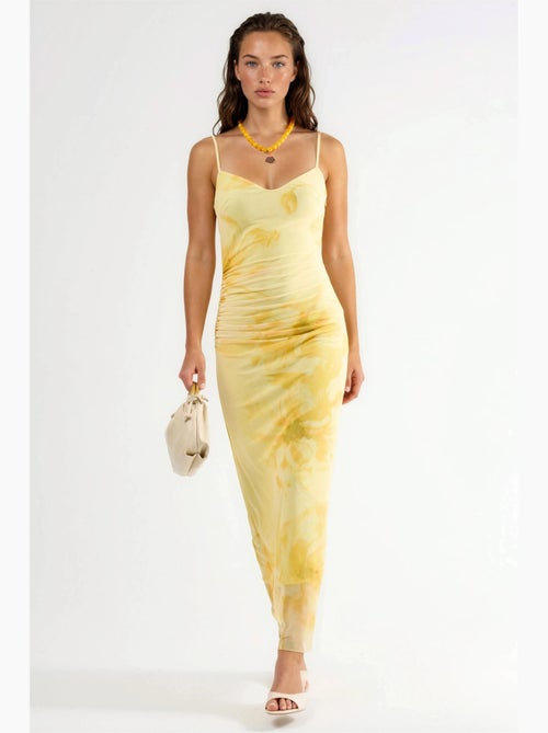 Robe midi fleurie moulante avec drapé busem - Kiabi