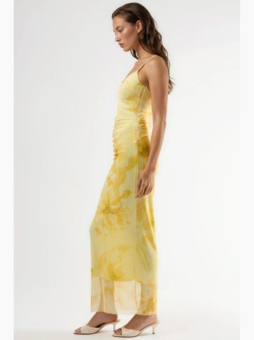 Robe midi fleurie moulante avec drapé busem - Kiabi
