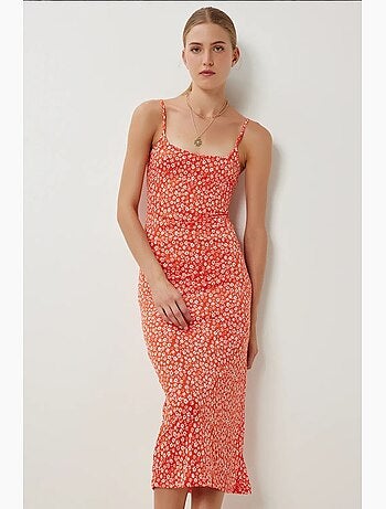 Robe midi fleurie sans manches à col carré istanbul