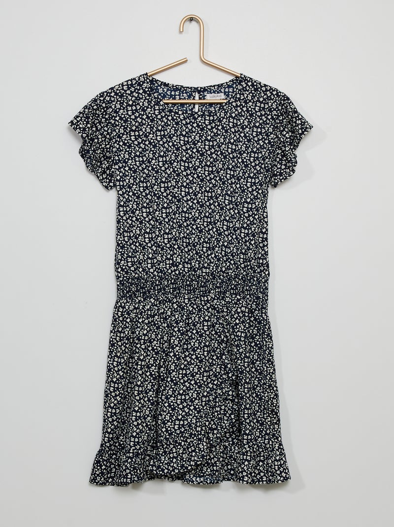 Robe midi fluide imprimé bleu marine - Kiabi