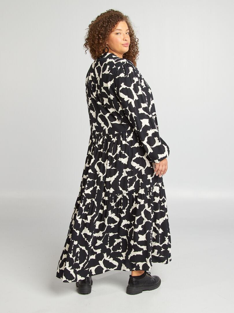 Robe Yessica Carreaux Noir Et Blanc - Taille L, Coupe Aline Fluide, Manches Longues