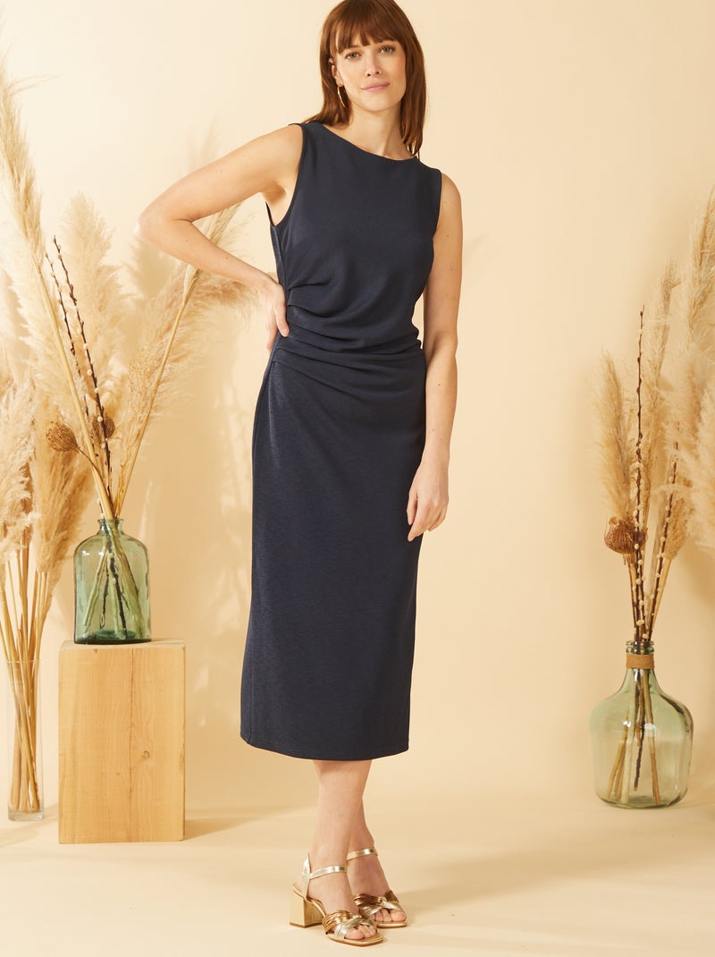 Robe midi froncée sans manches Bleu - Kiabi