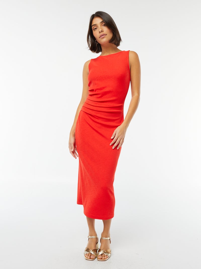 Robe midi froncée sans manches Rouge - Kiabi