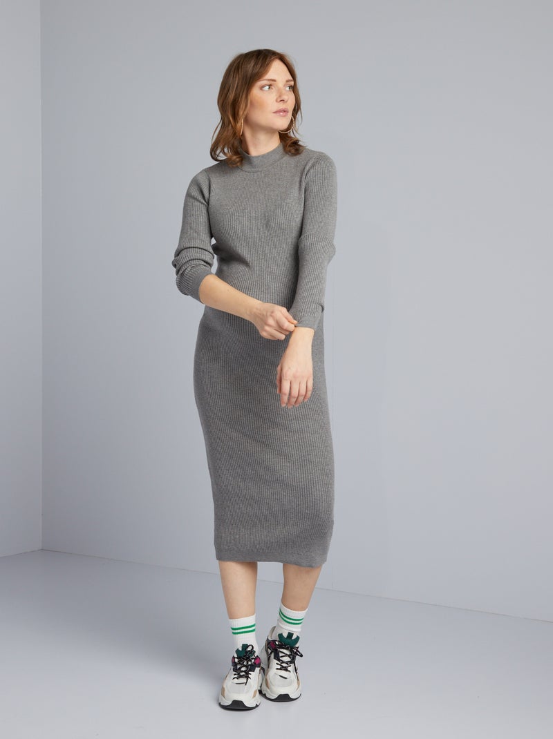 Robe midi grossesse à col montant Gris - Kiabi