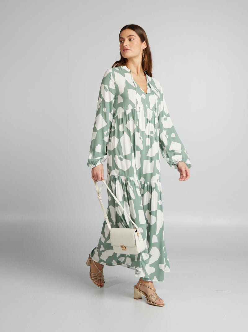 Robe midi imprimé col tunisien Vert - Kiabi