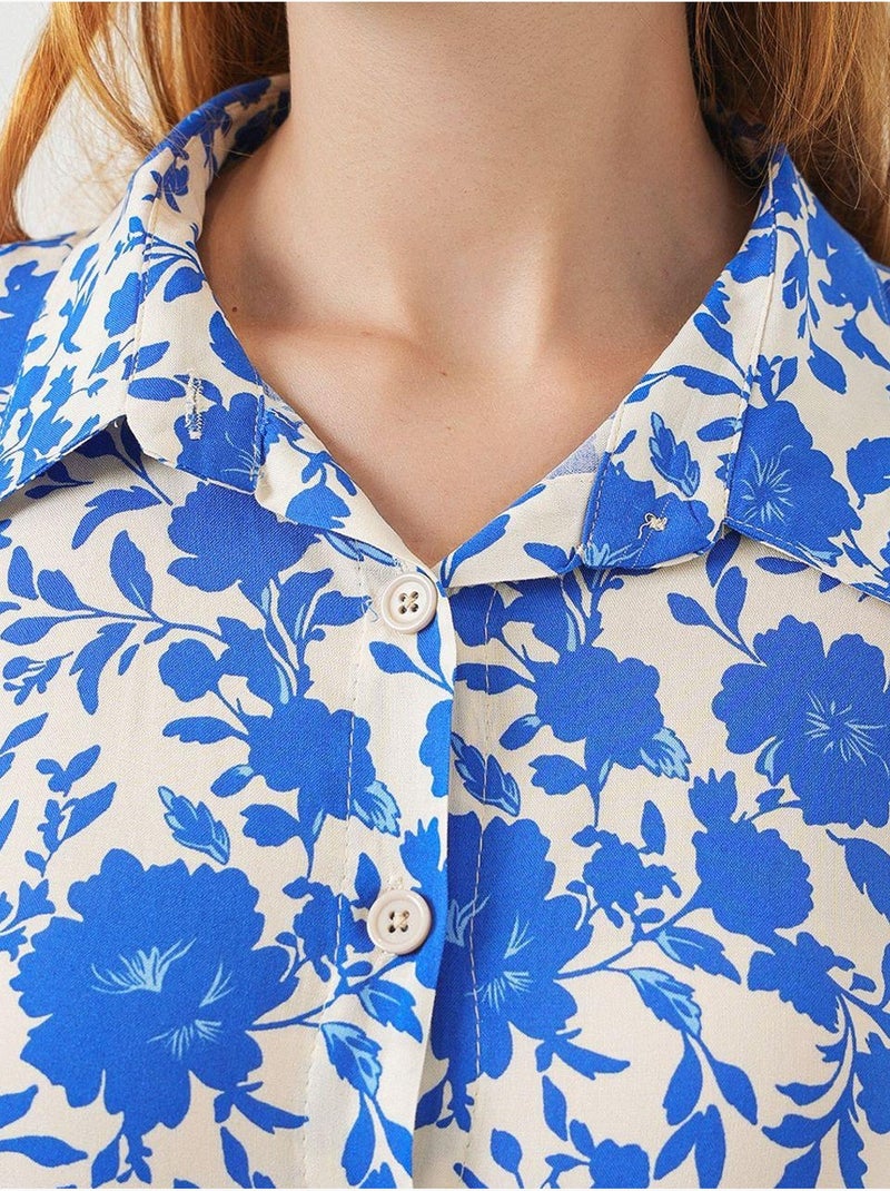 Robe midi imprimée avec coupe a et col chemise bdart Bleu électrique - Kiabi