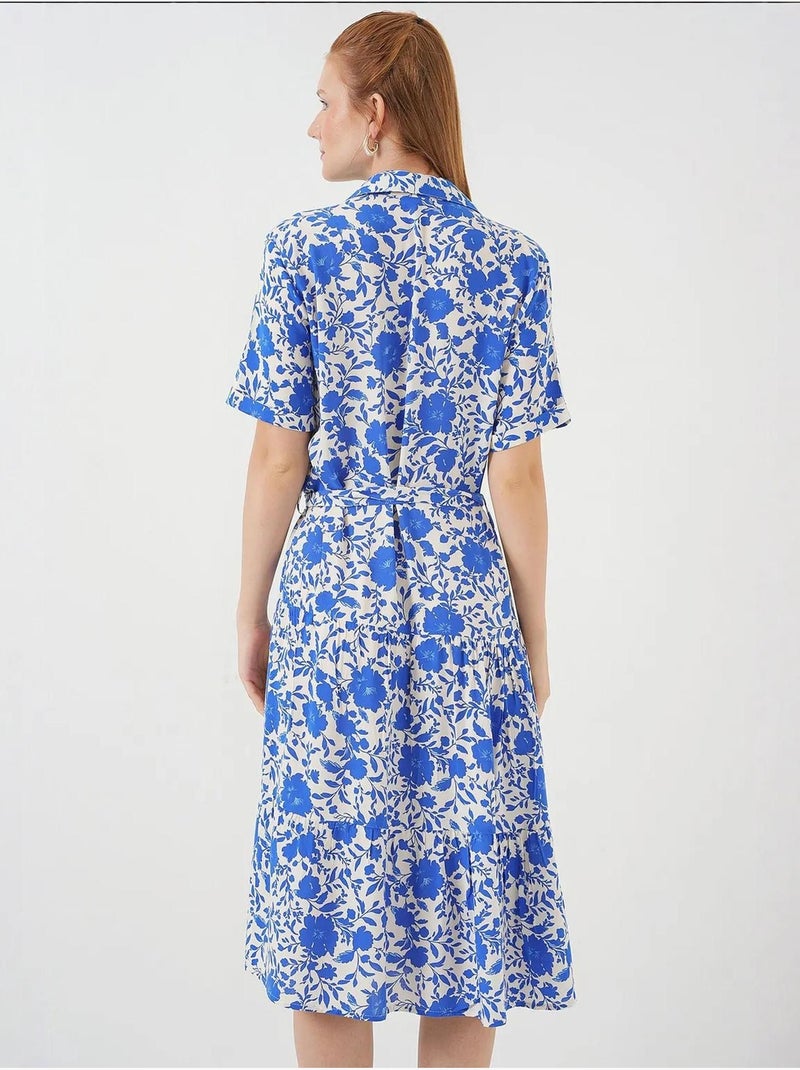 Robe midi imprimée avec coupe a et col chemise bdart Bleu électrique - Kiabi