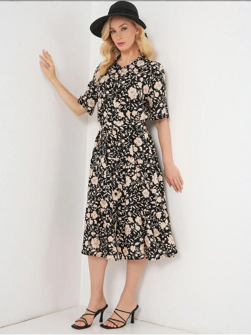Robe midi imprimée avec coupe a et col chemise bdart - Kiabi Robe midi imprimée avec coupe a et col chemise bdart - Kiabi