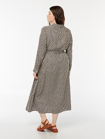 Robe midi imprimée ceinturée et pressionnée
