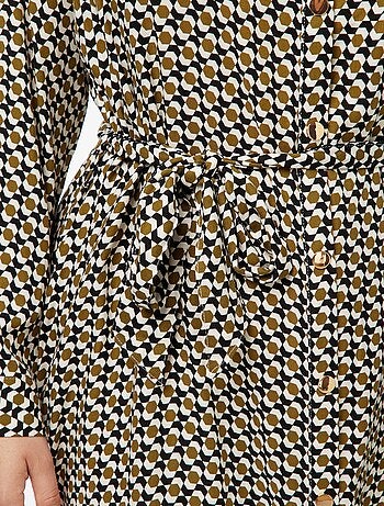 Robe midi imprimée ceinturée et pressionnée