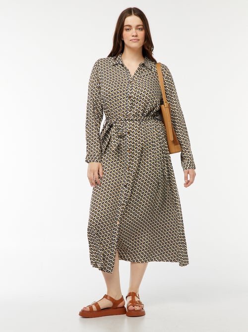 Robe midi imprimée ceinturée et pressionnée - Kiabi