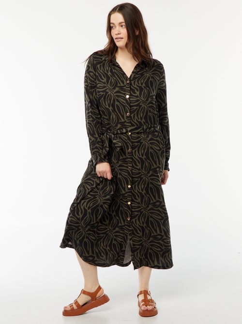 Robe midi imprimée ceinturée et pressionnée - Kiabi