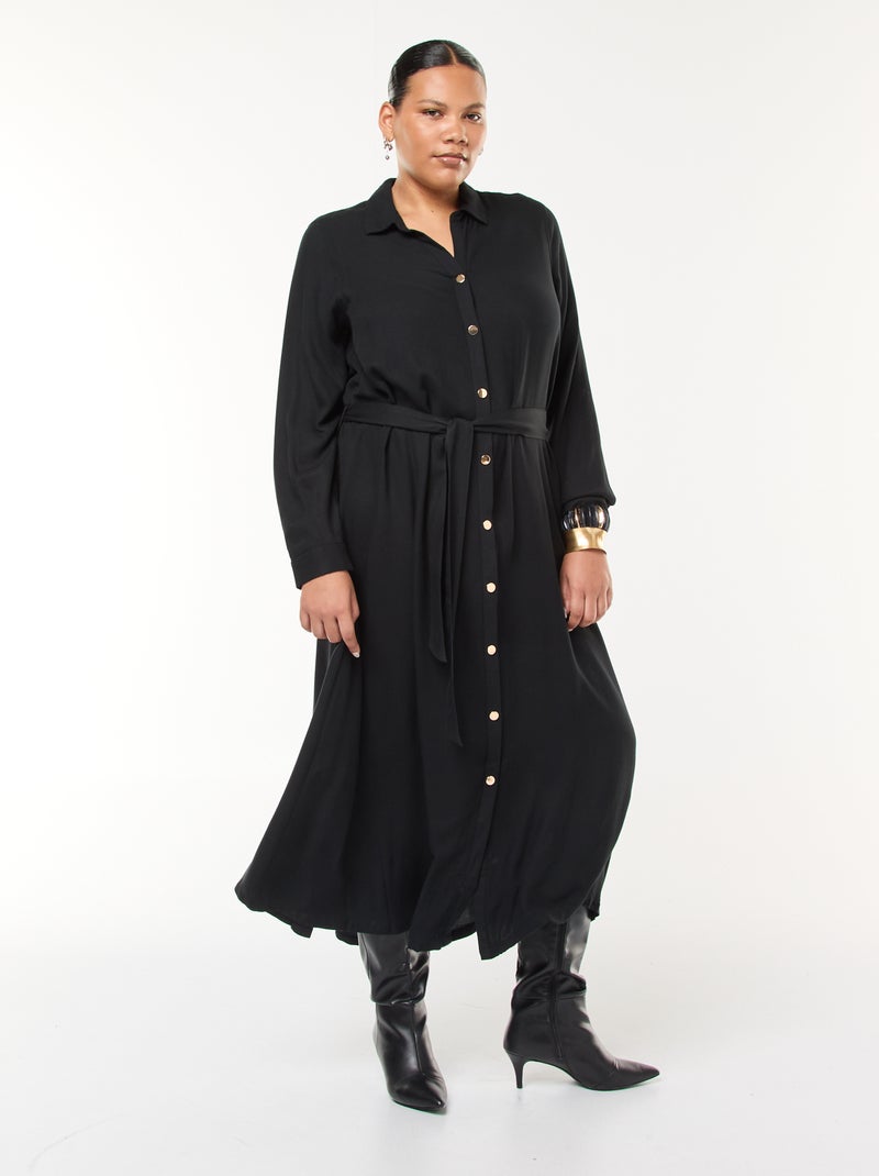 Robe midi imprimée ceinturée et pressionnée Noir - Kiabi