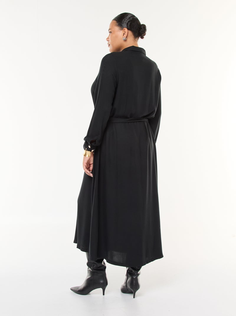 Robe midi imprimée ceinturée et pressionnée Noir - Kiabi
