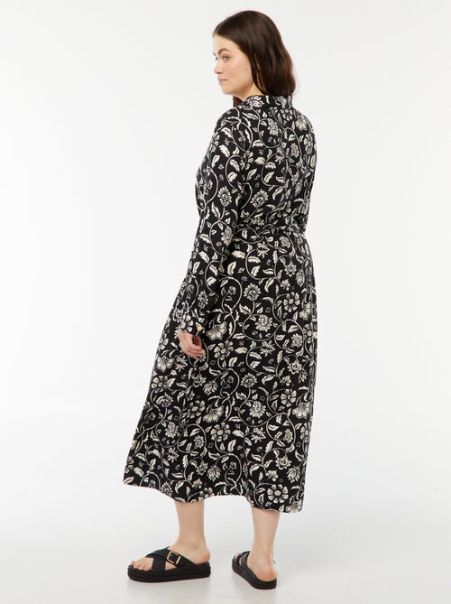 Robe midi imprimée ceinturée et pressionnée - Kiabi