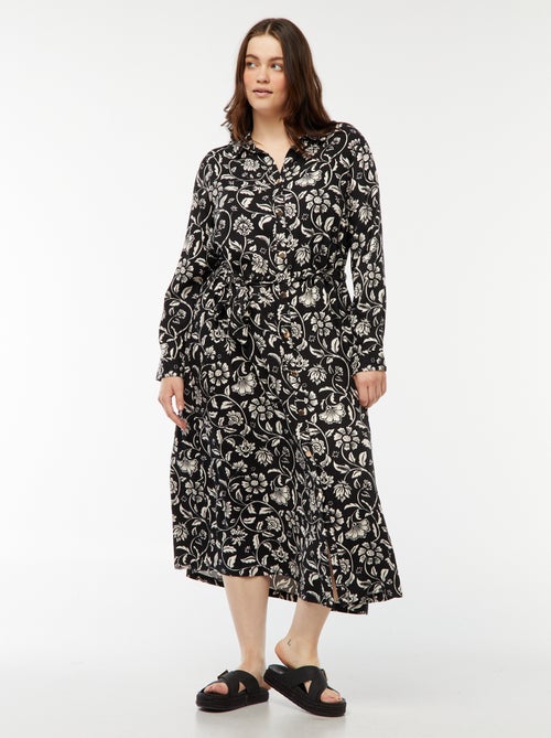 Robe midi imprimée ceinturée et pressionnée - Kiabi