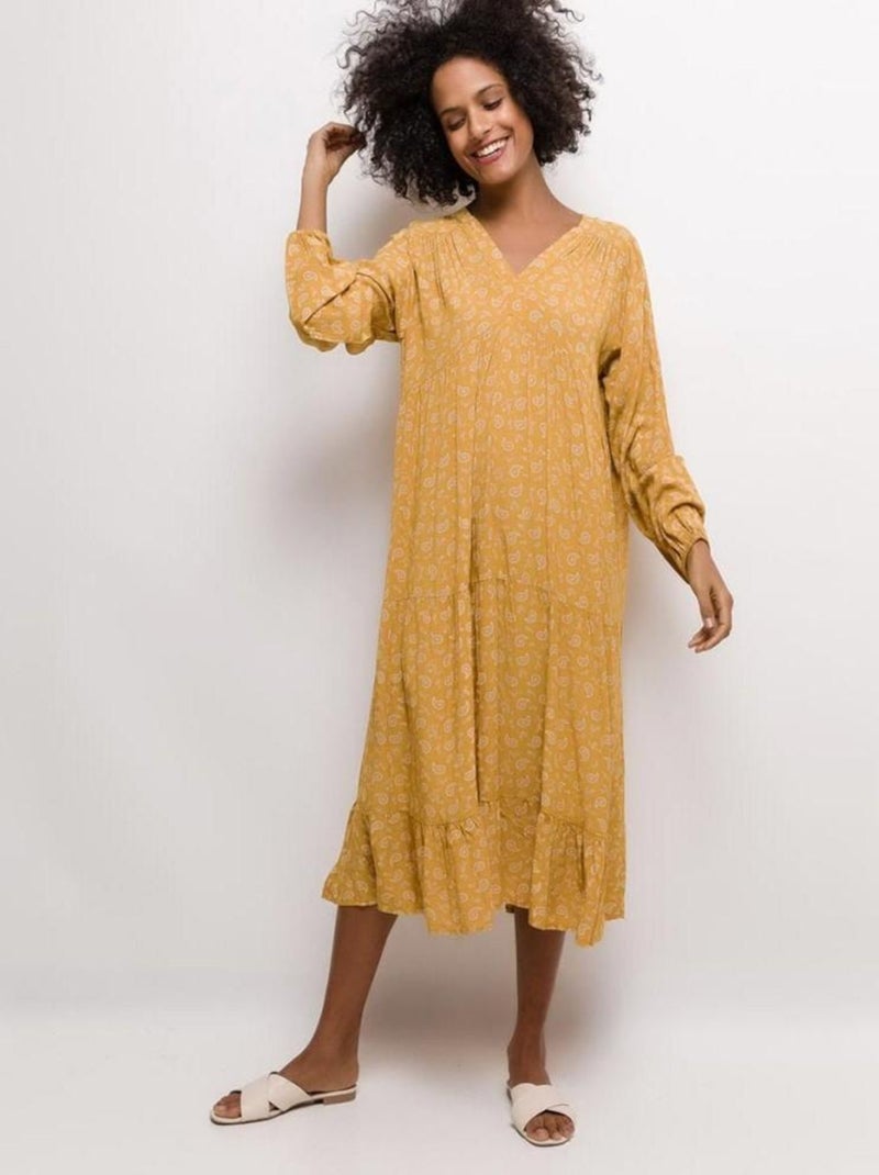 Robe midi imprimée Jaune - Kiabi