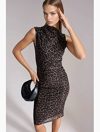 Robe midi imprimée léopard à col asymétrique hiccup
